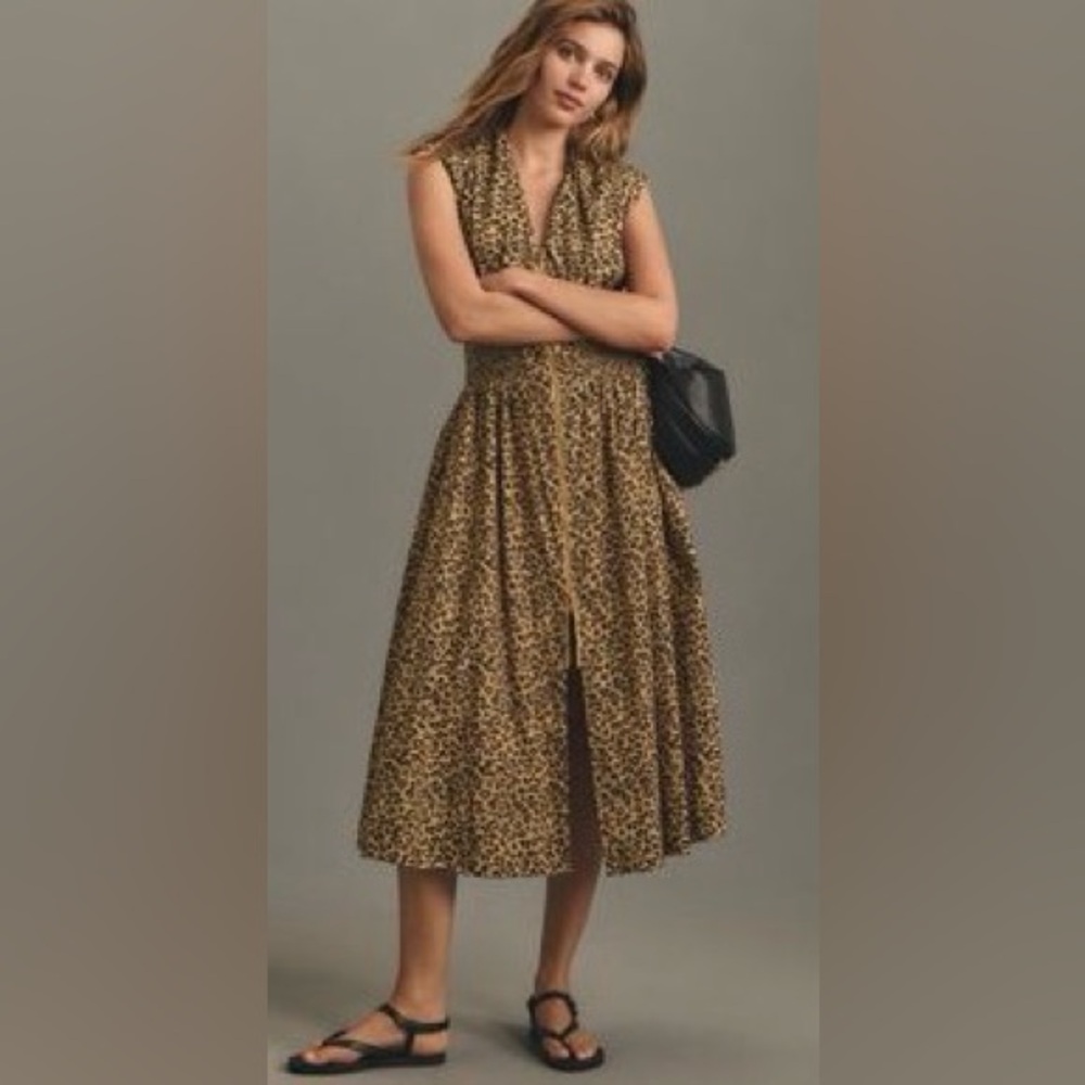 Anthropologie Tommie Leopard Print Midi Dress